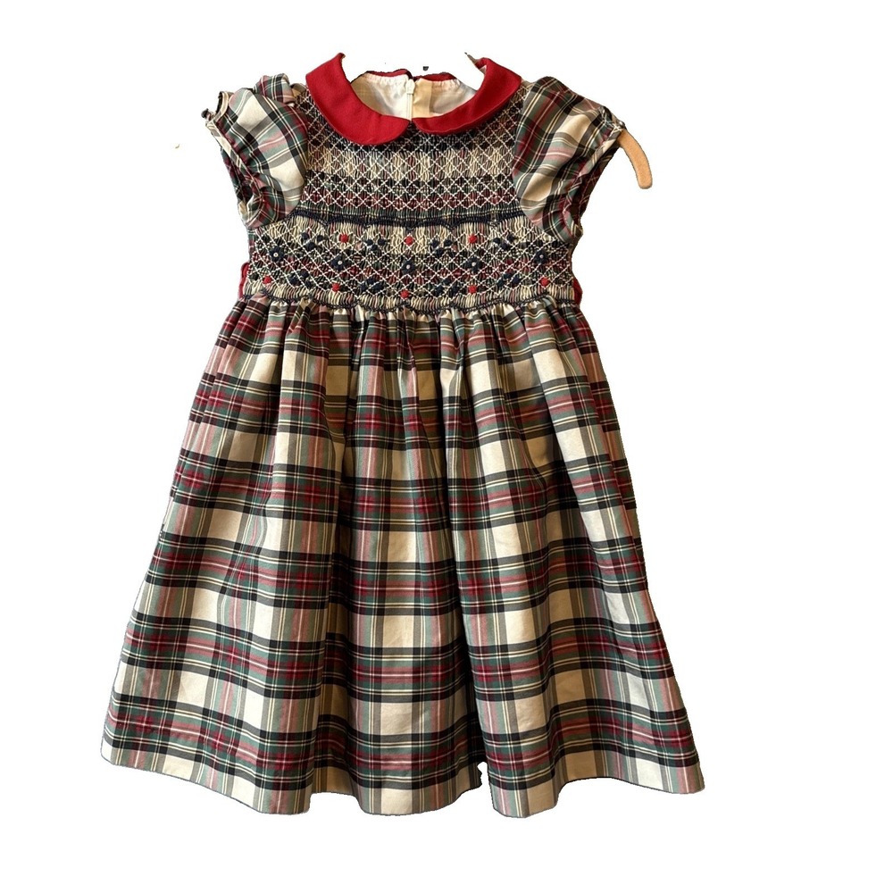 Charter Club Toddler Plaid Smocked Dress 4T Christmas Portrait Peter Pan Holiday